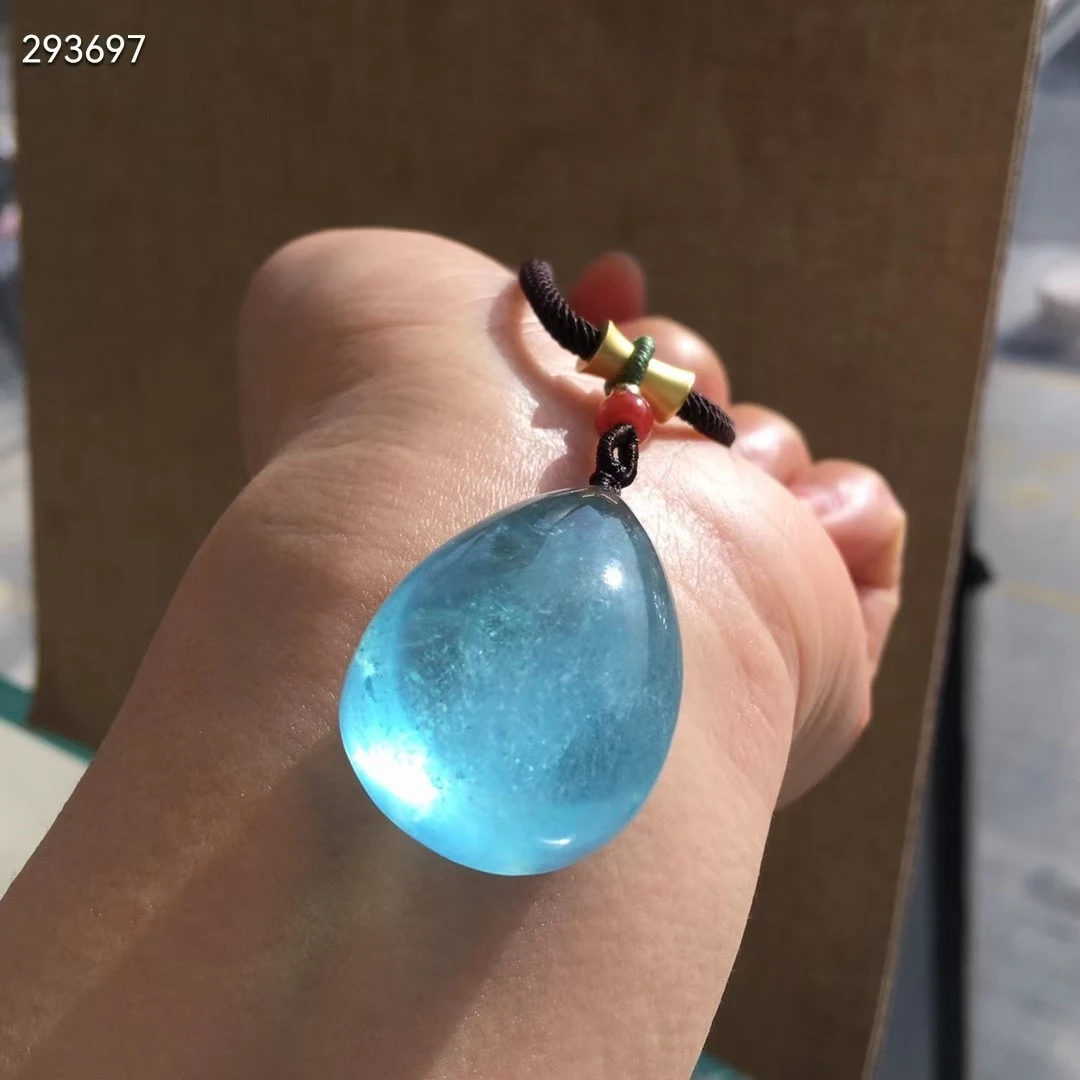 

Natural Blue Ice Aquamarine Pendant Clear Water Drop Women 35*25*17mm Necklace Aquamarine Jewelry AAAAA