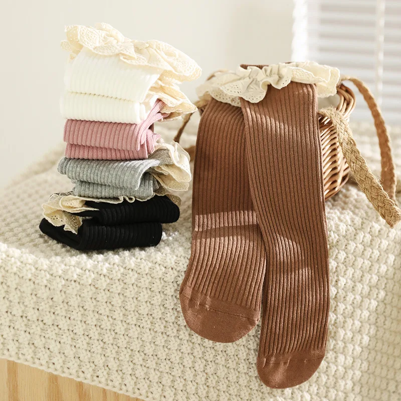 5 Pairs New Baby Girls Socks Lace Kid Cotton Socks For Girls Long Socks Kids Knee Length Soft Cotton Socks for Kids Baby Socks