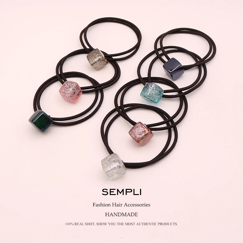 Эластичные резинки для волос Sempli яркого цвета с квадратным блеском женские в