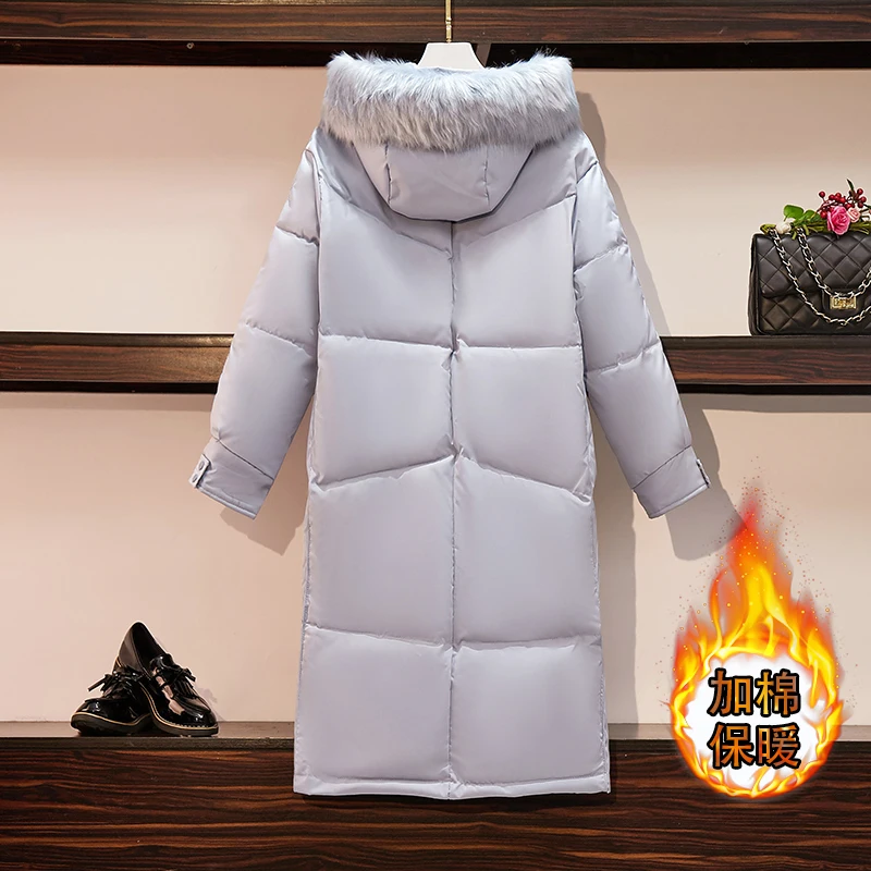 

Winter 2021 Fashion Plus Size Solid Hooded Thicken Cotton Extra Long Coat