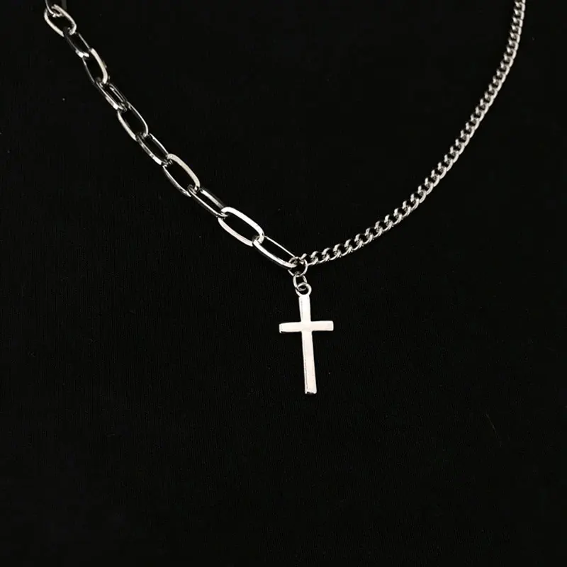

Simple Cross Multilayer Necklace INS Wind Long Retro Frosty Trendy Hip Hop Clavicle Necklace Men's and Women's Jewelry