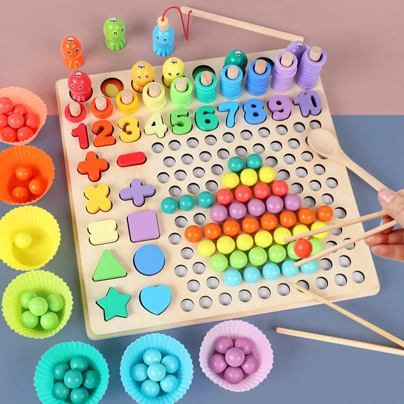 

Clip Beads Counting Number Sorting Shape Cognition Color Matching Game Stacking Blocks Kids Toddlers Learning Toys