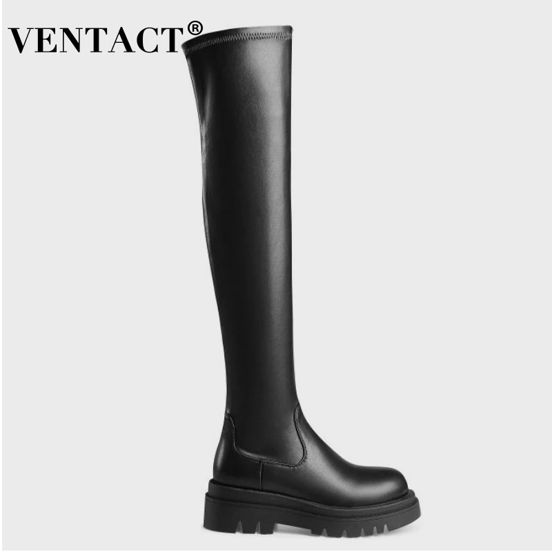 

VENTACT Size 33-43 Women Real Leather Over The Knee Boots Flat Heels Daily Fashion Ins Style Long Boot Ladies Footwear