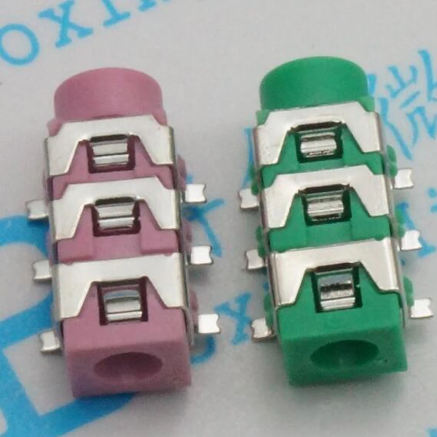 100 шт./лот PJ-313D 3 5 мм SMD розетка для стереозвука/разъем зеленая 6-контактная |
