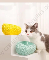 new creative geometry ceramic pet bowl food feeder anti knock over inclined mouth anti scratch for cat drinking and eating
