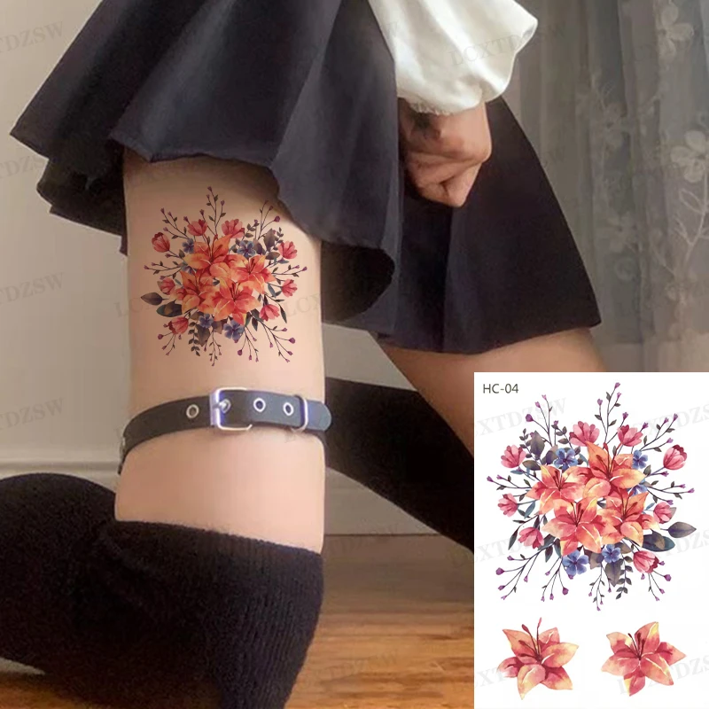 Waterproof Tattoo Sticker Lady Flower Rose Peony Temporary Sleeve Tatoo Smalle Size Sexy Arm Leg Body Decorate Art Fashion Flash