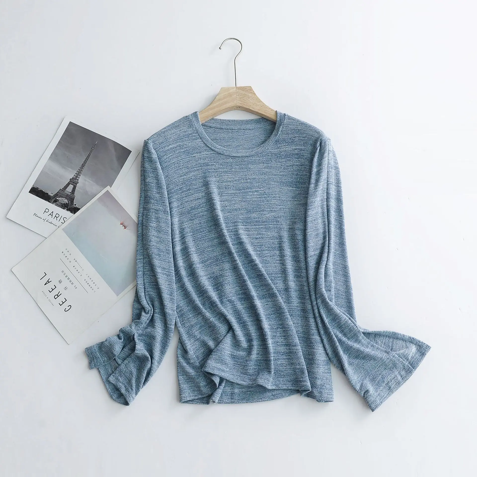 Blue Комплект из двух предметов, спортивный костюм для женщин, Осень-зима, футболка с длинными рукавами+ штаны, комплект из 2 предметов, домашние костюмы, трикотажные хлопковые свободные пижамы - Цвет: Blue
