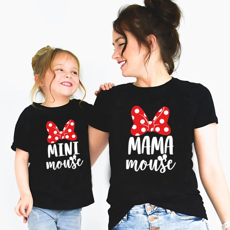 

MAMA & MINI Minnie Cute Family Look T shirt Disney Family Matching Outfits Mommy and Me T-shirt Woman Girls Clothes Baby Romper