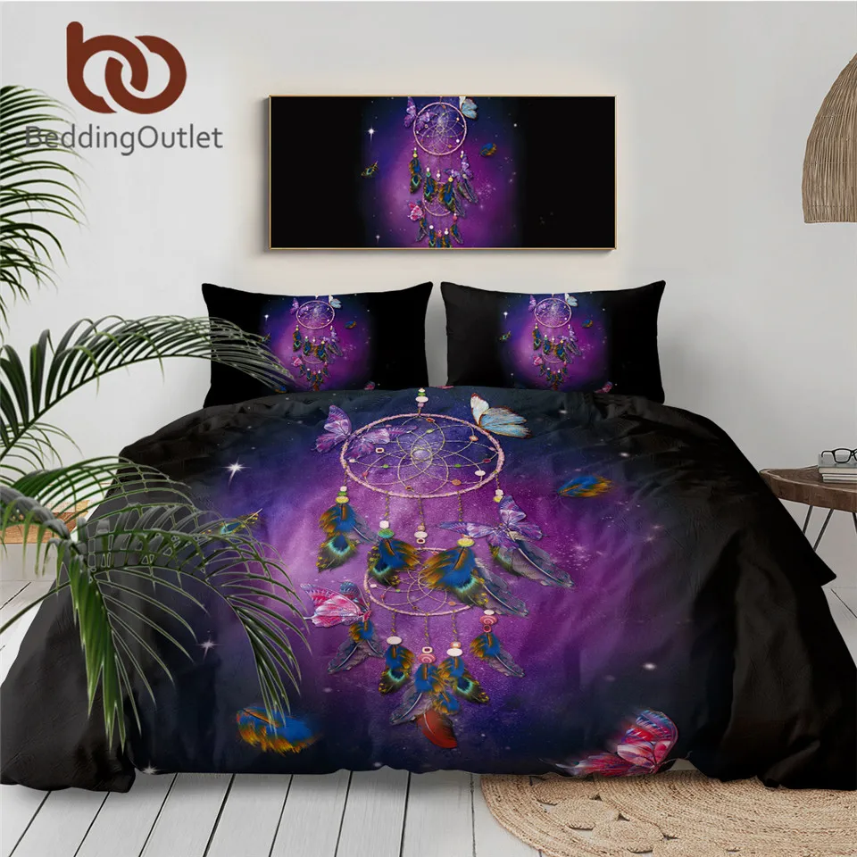 Комплект постельного белья романтичный фиолетовый пододеяльник с рисунком