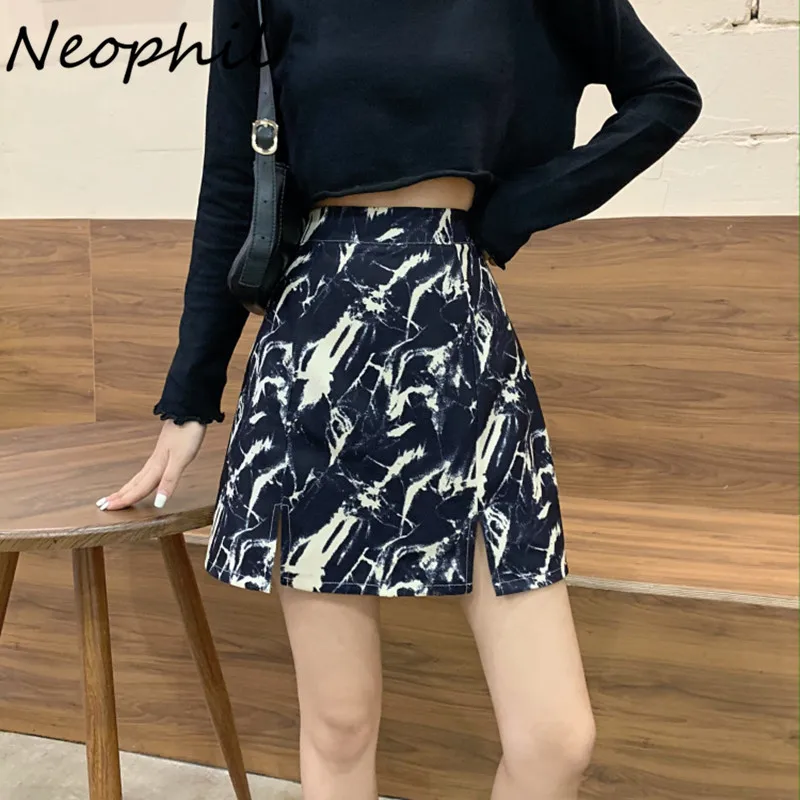 

Neophil Tie Dye Korean Style 2021 Summer Women Mini A-Line Skirts Wrap High Waist Lady Basic Short Split Skirt Streetwear S21551