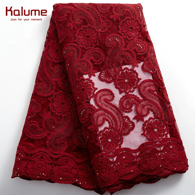 

Kalume Newly Designed African Lace Fabric Blue 2021 High Quality French Nigerian Cord Milk Silk Lace Fabric For Wedding F2432
