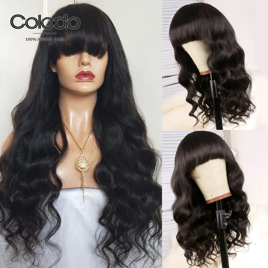 Natural Color Colodo 150% плотность глубокая волна человеческих волос парики с челкой предварительно вырезанные 13x4 Волосы remy бразильский парик Синтетические волосы на кружеве парики для Для женщин - Цвет: Natural Color
