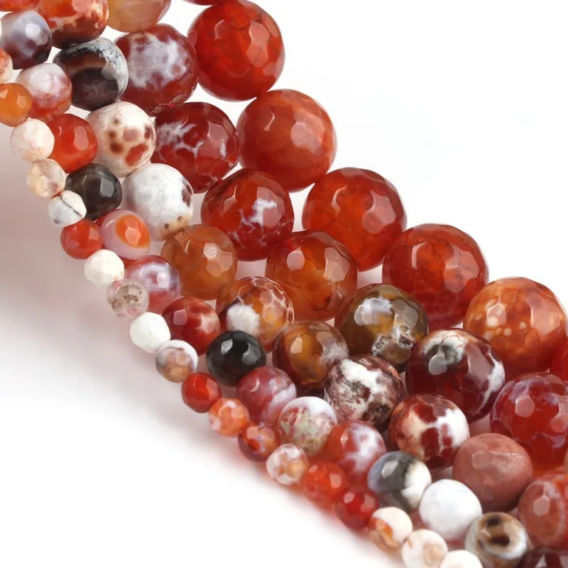 4/6/8/10/12mm Natural Faceted Orange Fire Agates Stone Round Loose Beads For Accessories Jewellery Making 15 inch - купить по