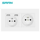 SRAN бренд 2 Рамка французский настенная розетка стандарта ЕС с usb зарядкой 2 порта Скрытая мягкий светодиодный индикатор ПК Панель 146 мм * 86 мм