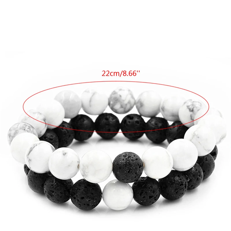 

Couples Distance Bracelet Bangle Lava Bead Matching Yin Yang Anniversary Gift W715