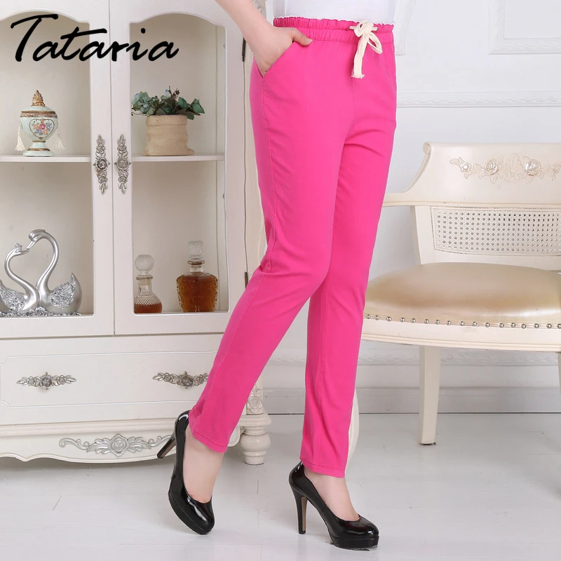 Женские хлопковые льняные брюки Tataria весенние Свободные повседневные ярких