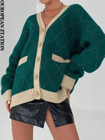 2022 spring autumn new green cardigan oversized women long sleeve button casual loose knitted sweater fashion knit jacket