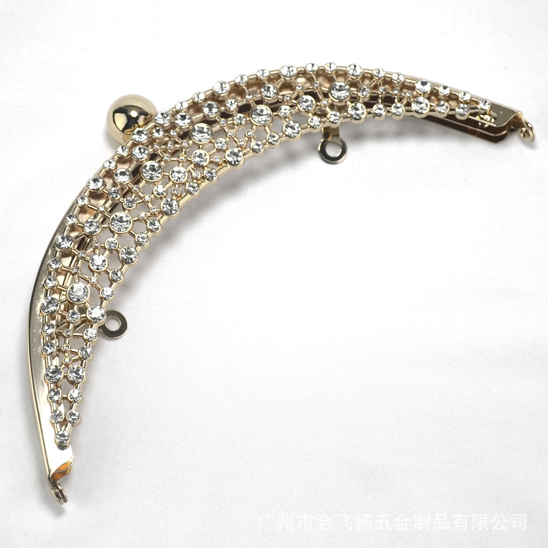 Half semicircle gold crystal on surface metal purse frame screws inside obag handles purse hanger wholesae handbag purse frames