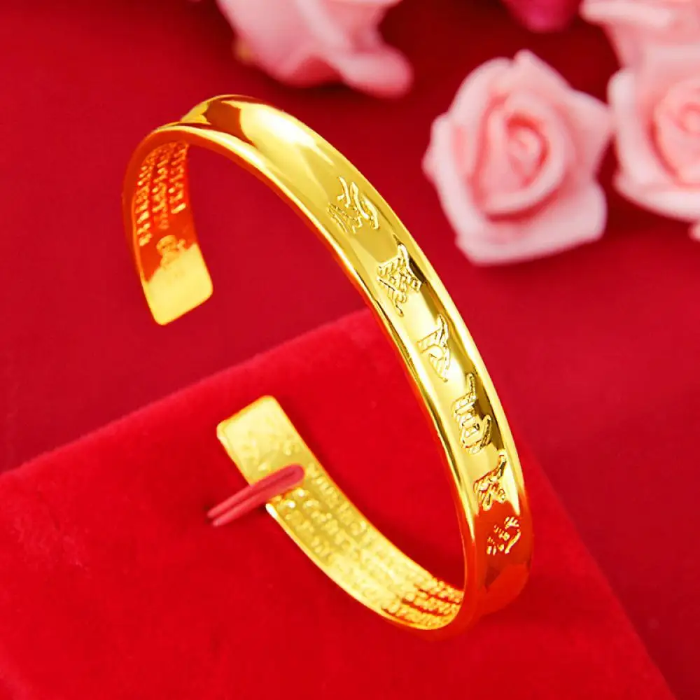 

HOYON Shiny Heart Sutra Open Six-Character Bracelet Fashion Women's Imitation Gold Color Six-Character Mantra Women's Bracelet