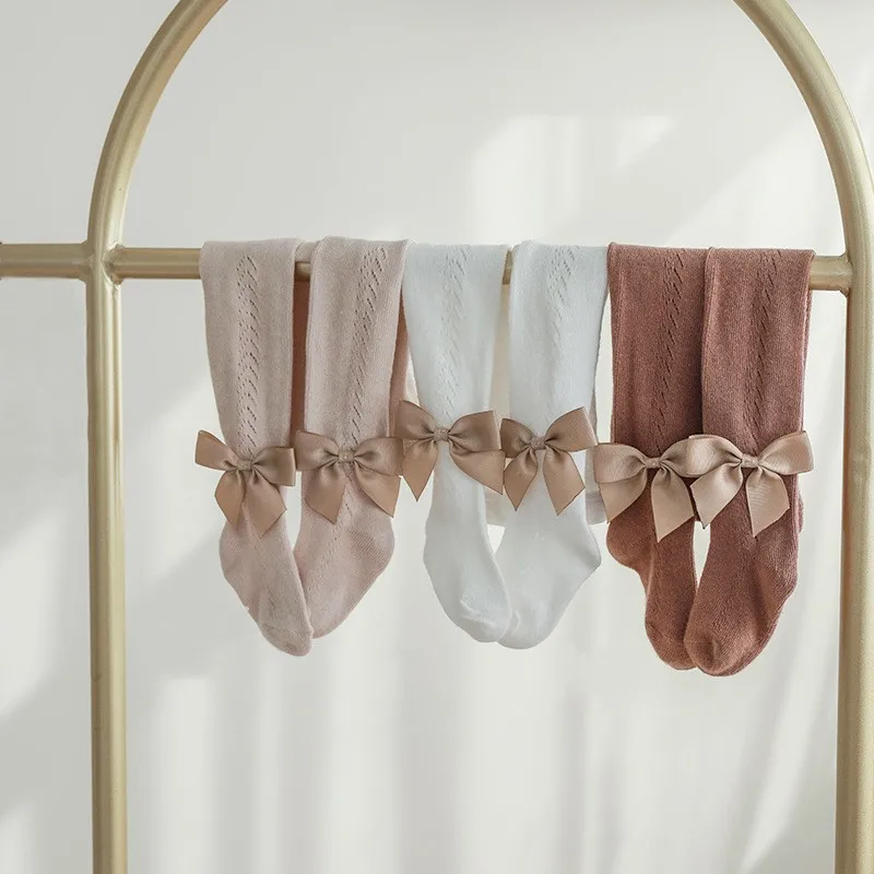 Baby Socks 2021 Spring And Summer New Korean Style Hollow Pantyhose Combed Cotton Bow Princess Tight Socking Children's | Мать и