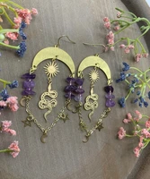 celestial sunmoon gemstone snake earrings