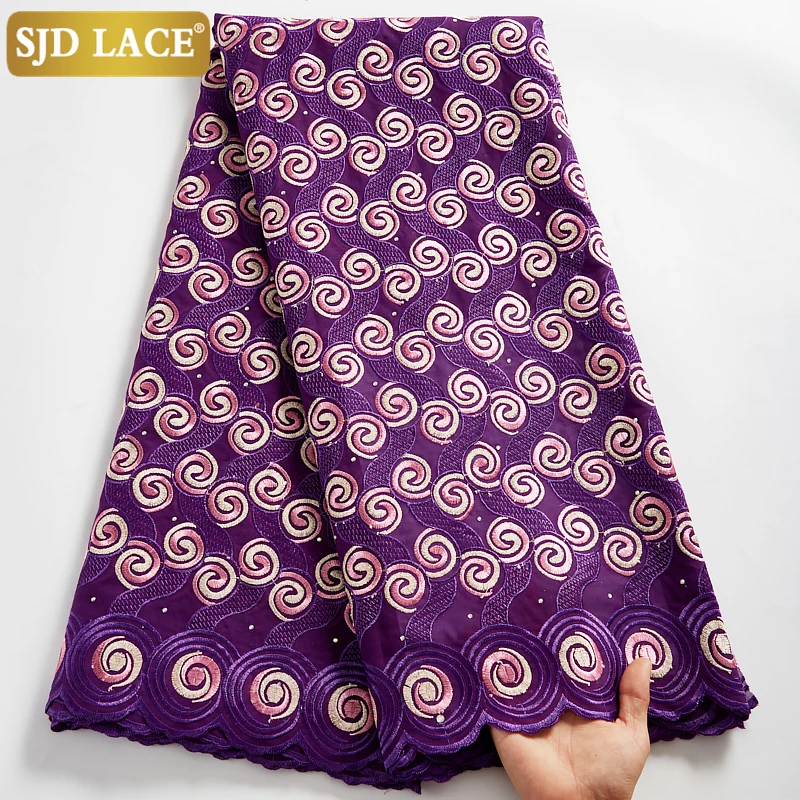 

SJD LACE Purple Church Dress Material Embroidery African Dry Lace Fabric New Coming Swiss Voile Cotton Laces For Wedding A2536