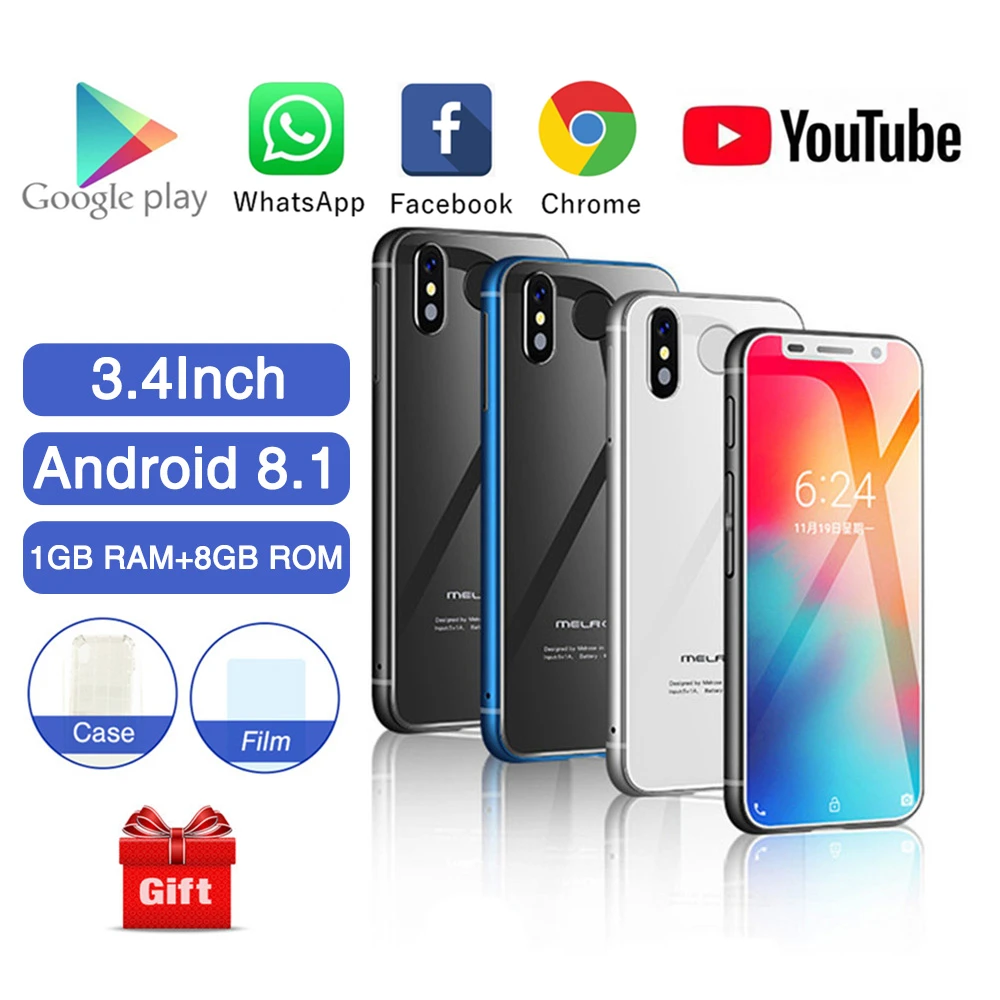 Карманный мини 4G мобильный смартфон Melrose MTK6739 2 ГБ 32 ГБ Android 8,1 отпечаток пальца Лицо ID 3,4 дюймов студенческий детский мобильный телефон