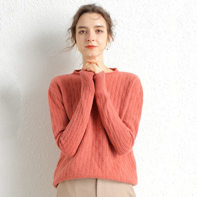 Свитер женский из шерсти мериноса и кашемира зимний теплый пуловер с круглым