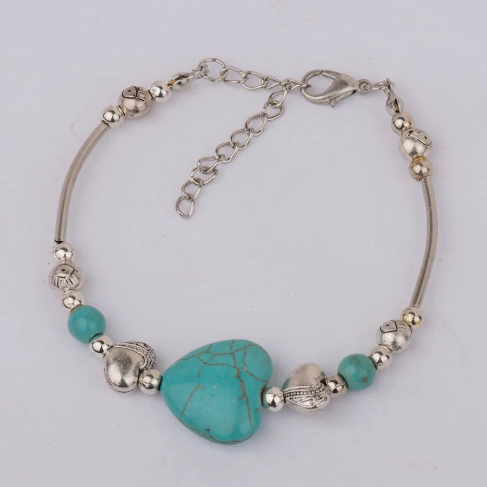 Женский браслет в богемном стиле с синим камнем регулируемое Цветочное сердце