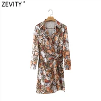 zevity 2022 women sweet floral print side lace up casual kimono mini shirt dress female chic long sleeve slim vestidos ds9035