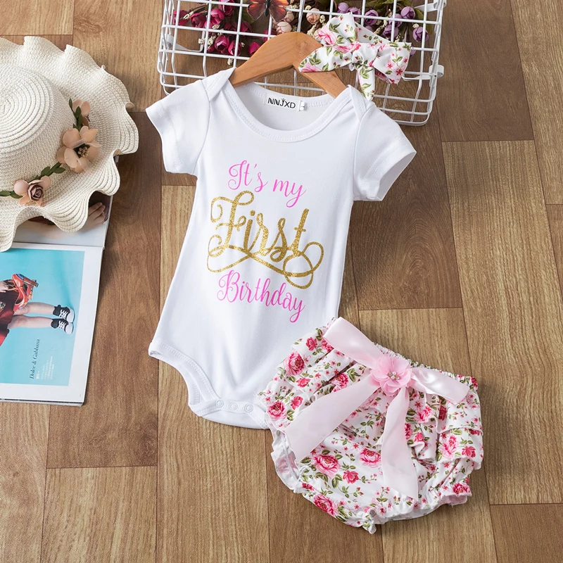 

It's My First Birthday Dress Baby Girl Flowal Romper Outfits Toddler Cotton Dress Cute Baby Party Dress 2022 Summer Casual Dress