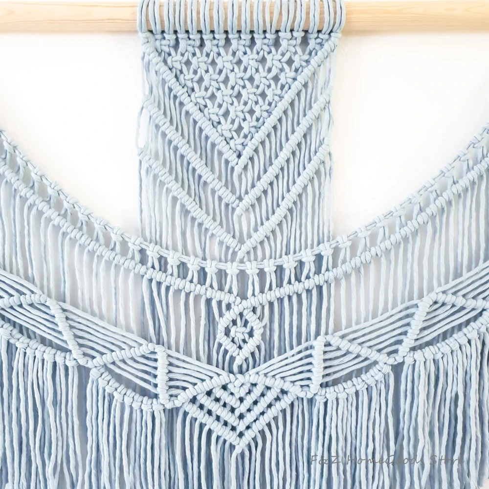 Tapiz colgante de pared de macram&eacute;, tejido a mano, color gris, bohemio, elegante, para decoraci&oacute;n del hogar, sala de estar, apartamento y dormitorio-5