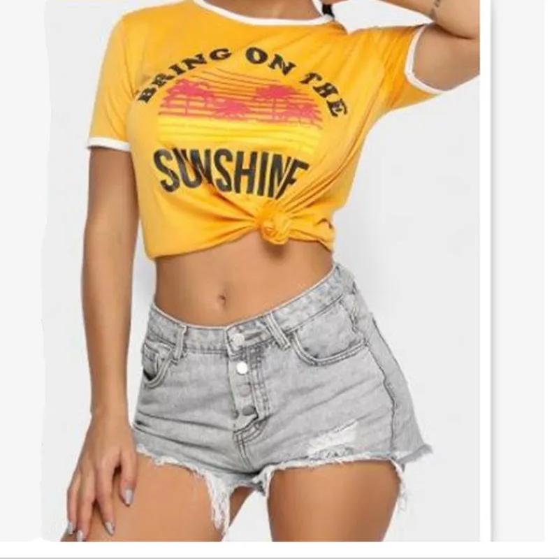 Женская футболка LEH летняя с коротким рукавом принтом Bring on The Sunshine Футболка Harajuku