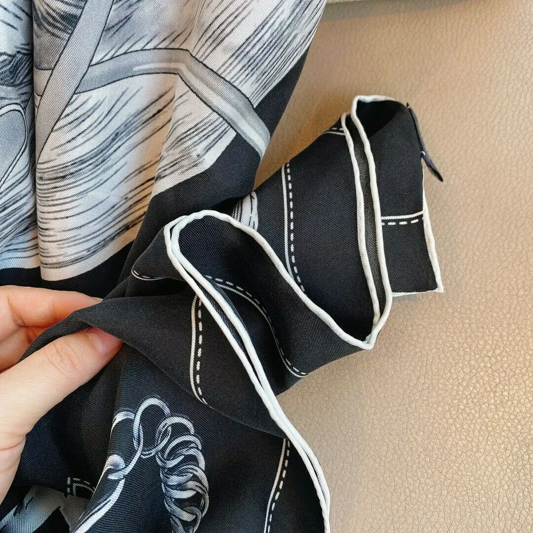 

100% Twill Silk Scacrf Women Fashion Printed Shawl Hijab Sand Wash Kerchief Bandana Neck Hair Headscarf Turban 105*105cm