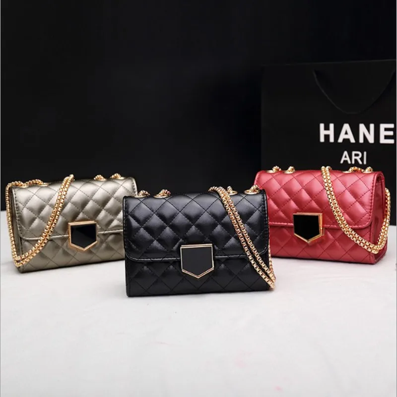 

Bags 2021 New PU Leather Solid Color Ladies Soft Leather Handbags Plate Buckle Diamond Chain Bag Shoulder Messenger Bag