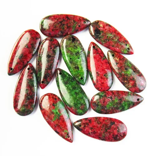 

12Pcs Charming 35x15x6mm Natural Ruby In Fuchsite Olivary Pendant Bead for Jewelry Making SK60465