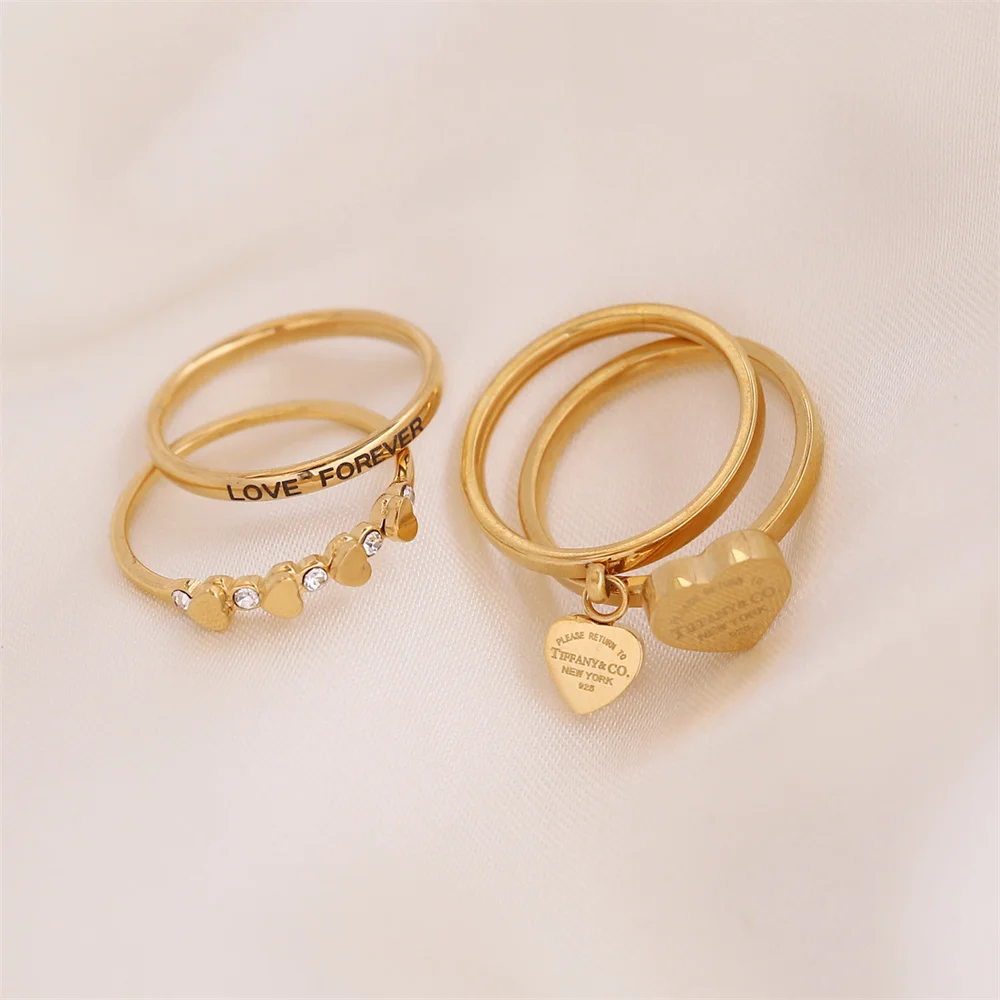 

10 компл./лот Золото Любовь Навсегда Письмо Кольцо Нержавеющая сталь в виде сердца, пара кольца комплект Ювелирные изделия из кристаллов BFF Ц...