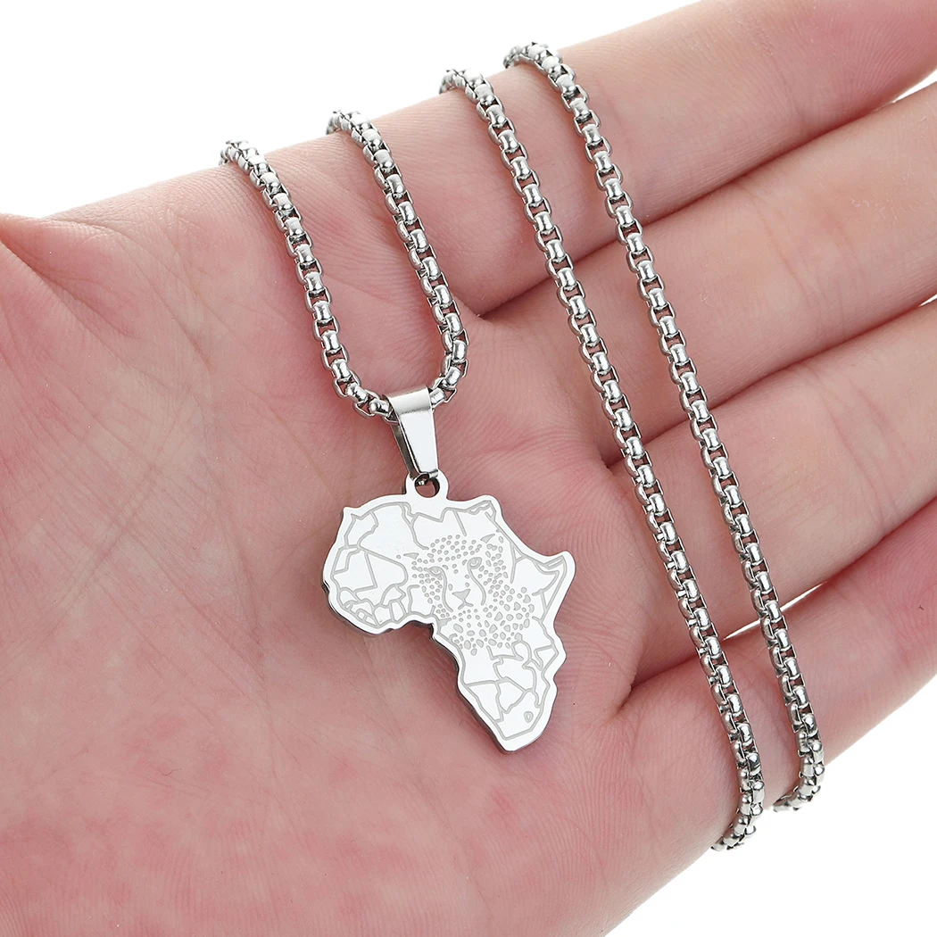 

2022Now necklace Stainless Steel African map with tiger face laces Pendants Chain Punk Boyfriend Male Birthday Jewelry Wholesale