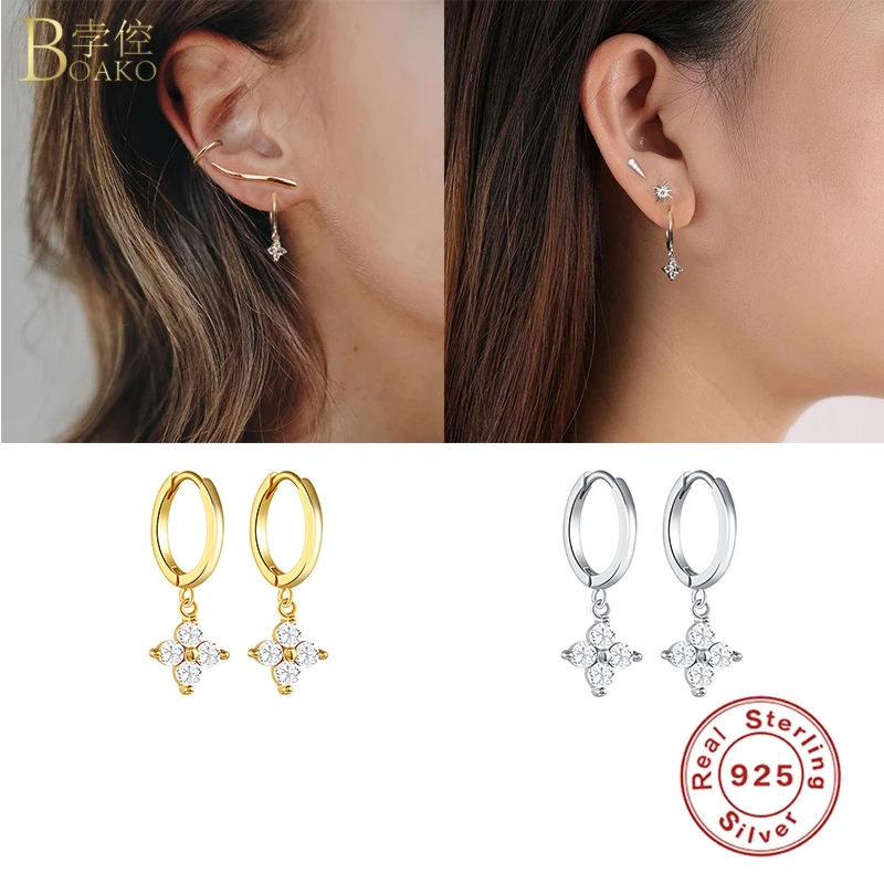 

Boako S925 Sterling Silver Stud Earrings for Women Petal Cross Zircon CZ Charming Earring Gifts Fine Jewelry Pendientes Brincos