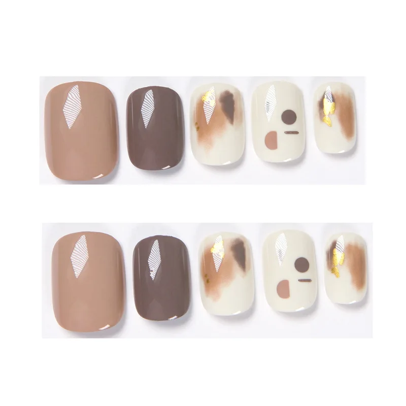 24 шт. модные короткие круглые нажимные ногти милый молочный чай цвет блестящая
