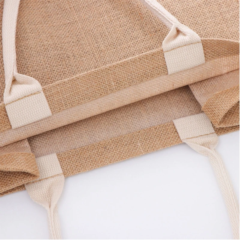 

Reusable Jute Tote Bag Eco Friendly Burlap Grocery Bags for Shopping Beach H8WD