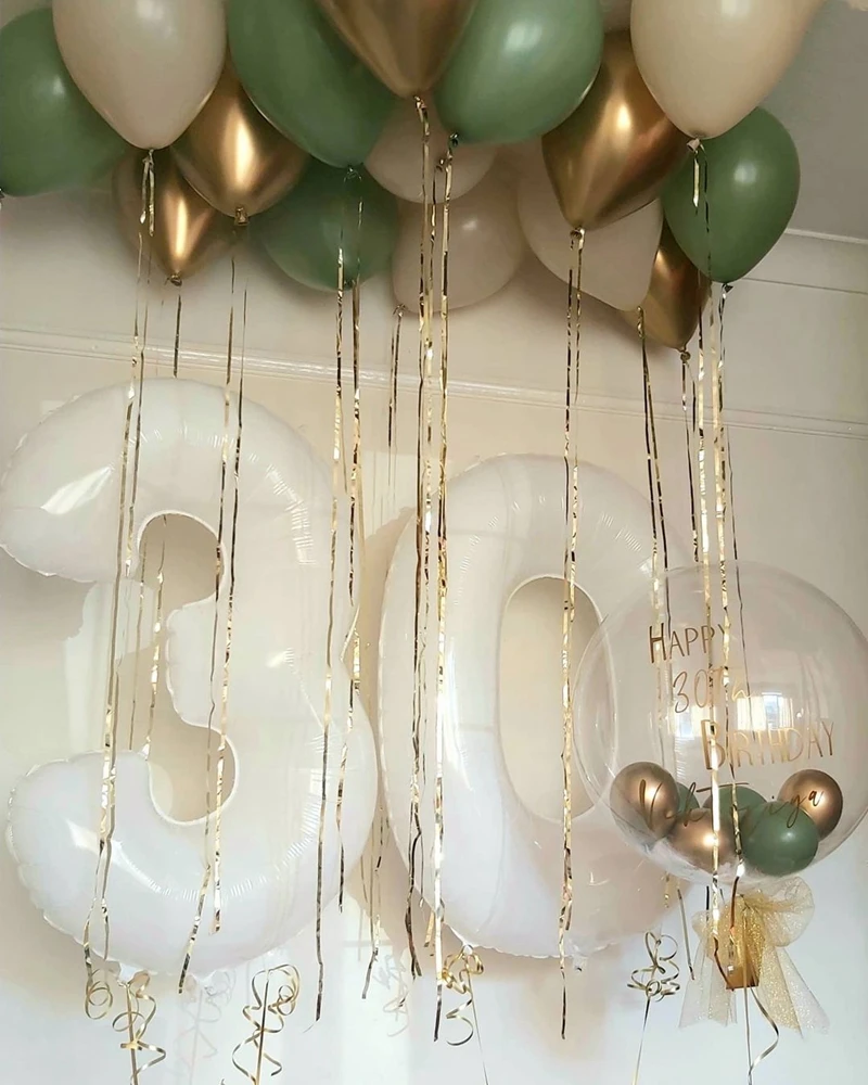 

26PCS olive green Balloon Kit With White Number Foil Balls For Kids Birthday Baby Shower Party Decoration DIY Home Supplies