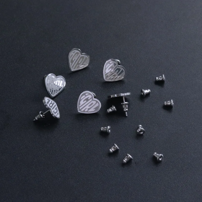 

Stainless Steel Punk Sliver Igirl Stub Earrings Gothic Heart Shape Earring For Women Exclusive Harajuku Accessories