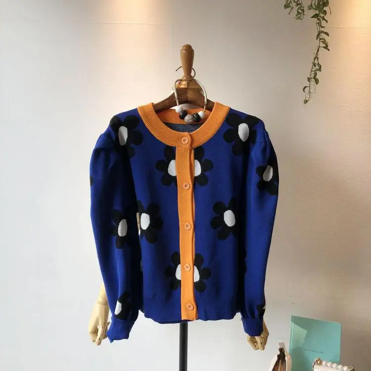 

Fashion Floral Print Carigan Women Korean Long Sleeve Kintted Sweater Carigans Woman Autumn Winter Tops 2021 New Arrival