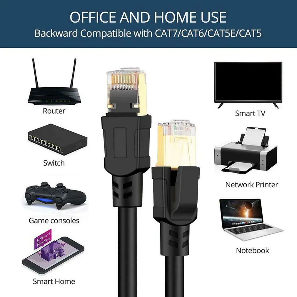 Cat8 RJ45 сетевой LAN Ethernet Соединительный свинцовый плоский кабель 2000 МГц для ПК шнур