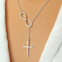 gold silver color clavicle chain necklaces lariat cross infinity pendant necklace adjustable chain for women party jewelry xl095