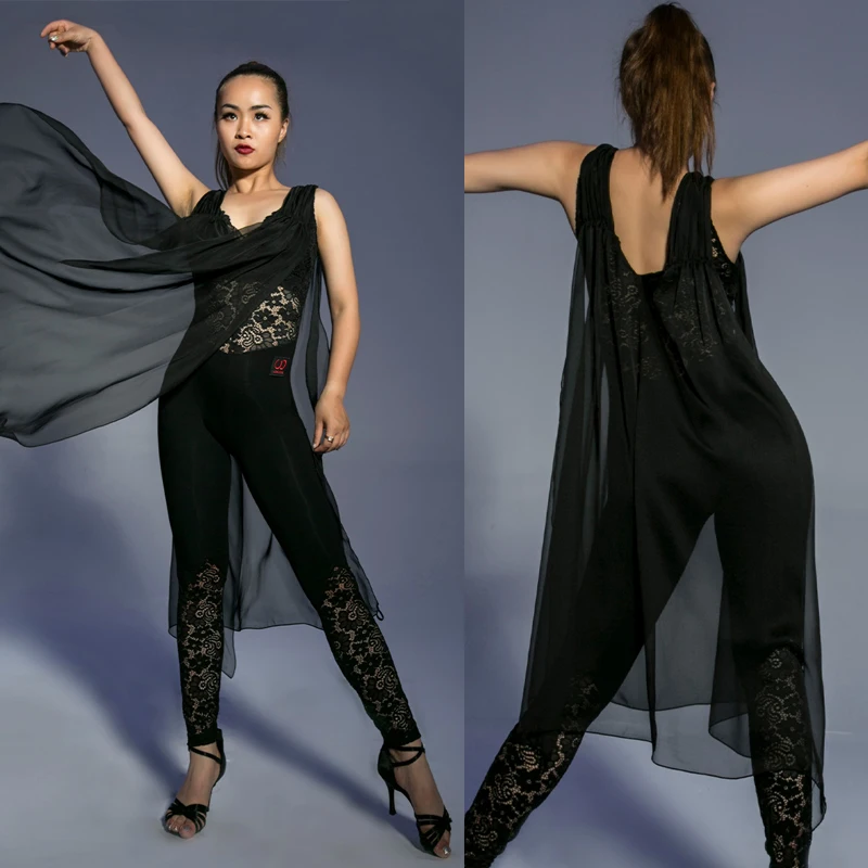 Платье для латиноамериканских танцев женское пикантное слитное платье черного