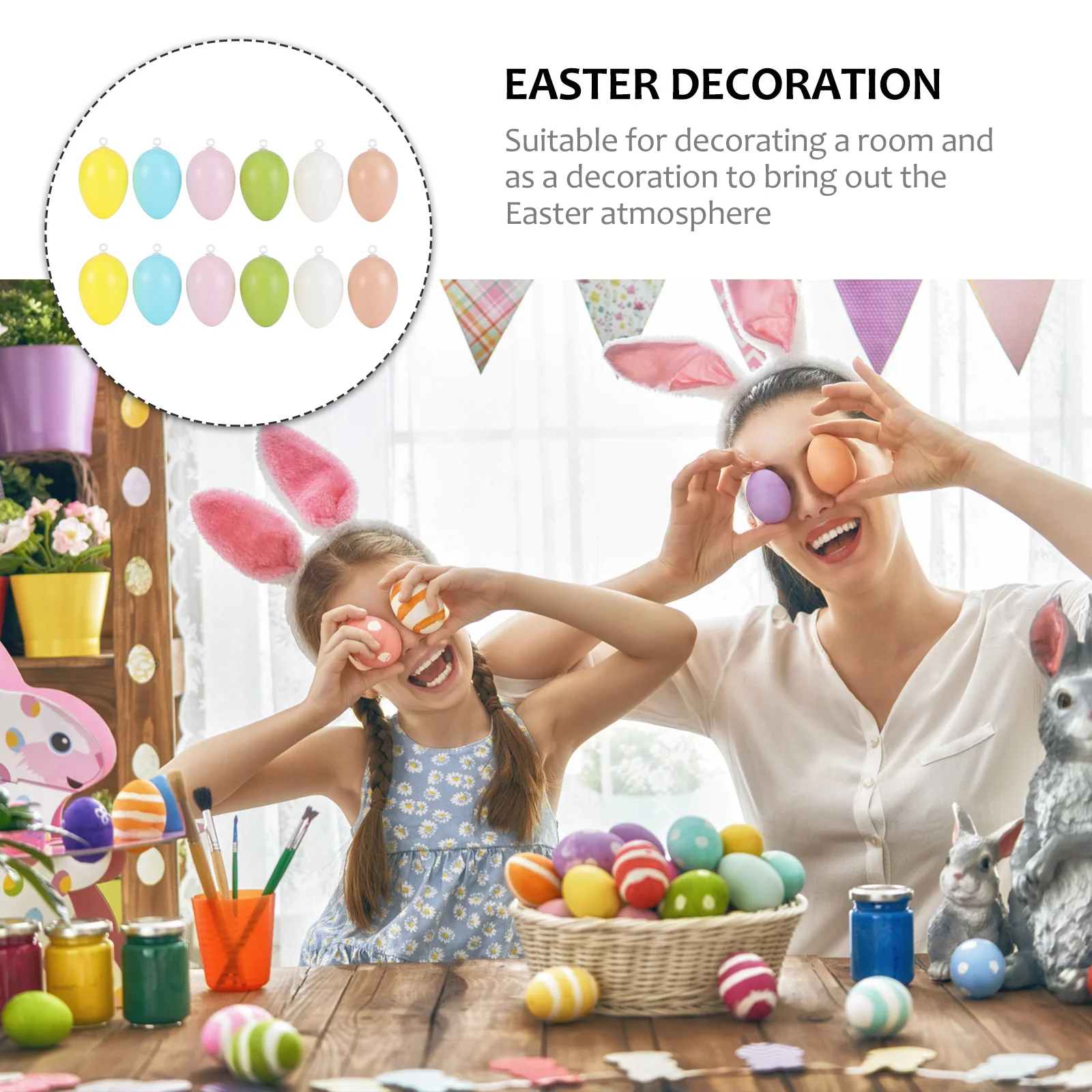 

30pcs Paintable Easter Egg Decorative Egg Pendant Party Decorations Random Color
