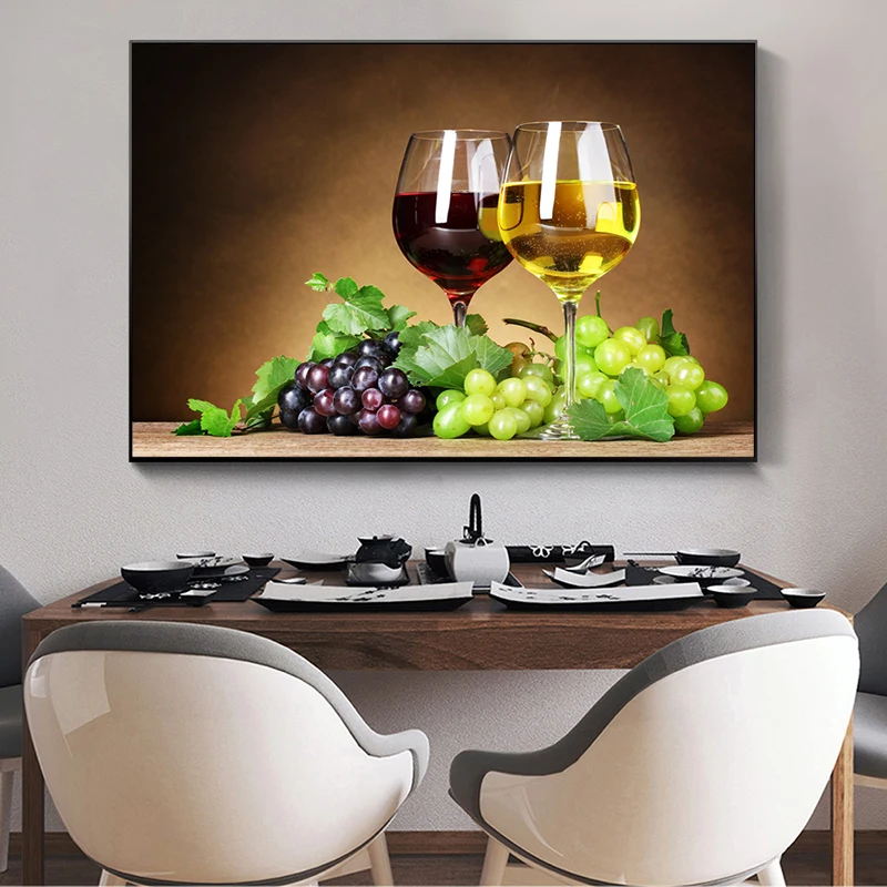 

Wall Art Canvas Red And White Wine Grapes Wallpaper Posters Prints Painting Oil Wall Pictures For Kitchen Living Room Home Decor