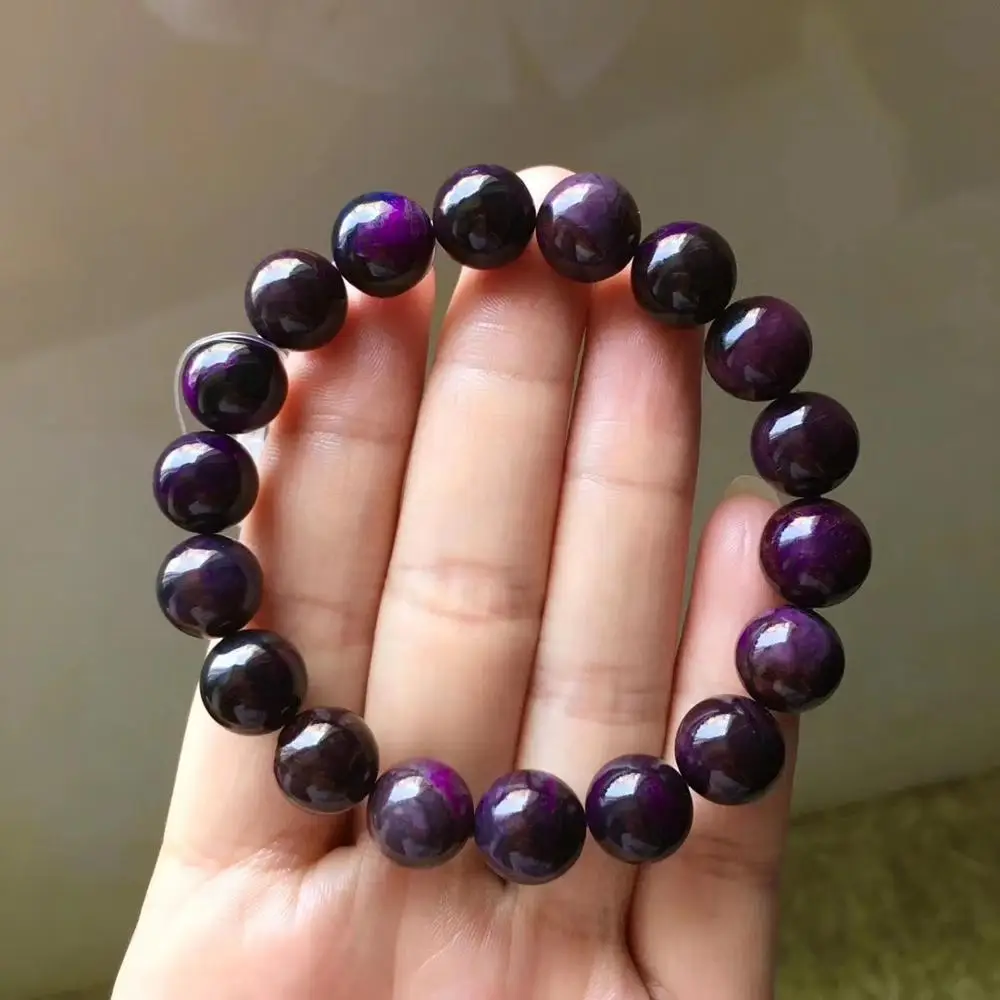 

11mm Real Natural Royal Purple Sugilite Bracelet For Woman Lady Man Crystal Round Beads South Africa Stone Stretch Jewelry AAAAA